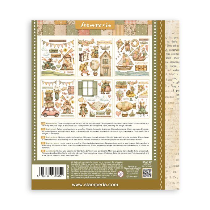 Stamperia, 6 Planches de rub-on format 20.5x23cm : Cozy family