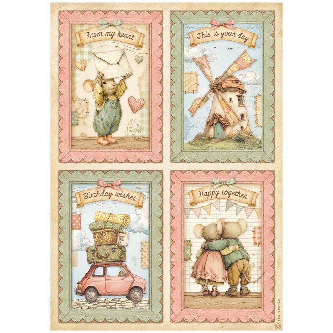 Feuille de riz, Stampéria, Format A4 - Cozy family