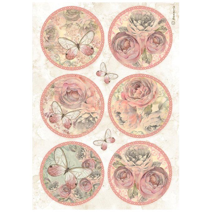 Feuille de riz, Stampéria, Format A4 - Shabby rose