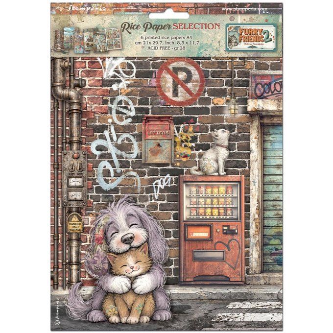 6 Feuilles de riz, Stampéria, Format A4 - Furry friends 2