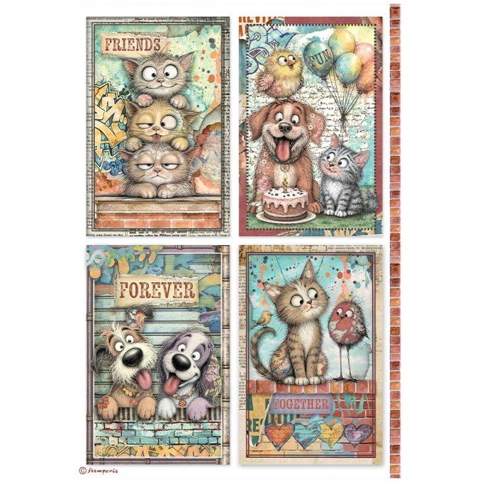 6 Feuilles de riz, Stampéria, Format A4 - Furry friends 2