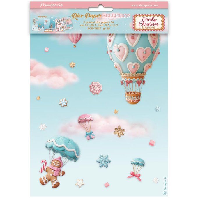 6 Feuilles de riz, Stampéria, Format A4 - candy christmas
