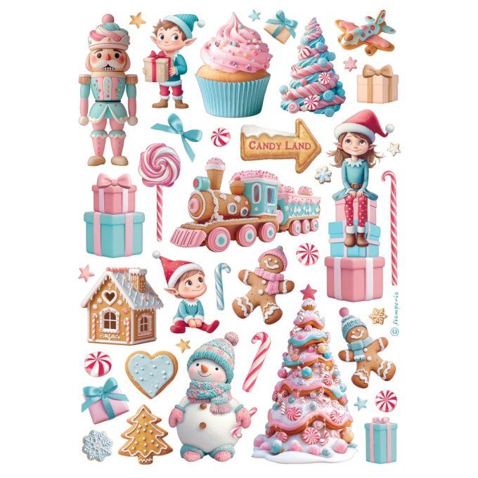 6 Feuilles de riz, Stampéria, Format A4 - candy christmas