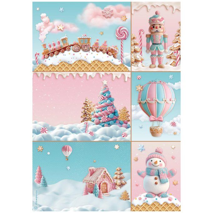 6 Feuilles de riz, Stampéria, Format A4 - candy christmas