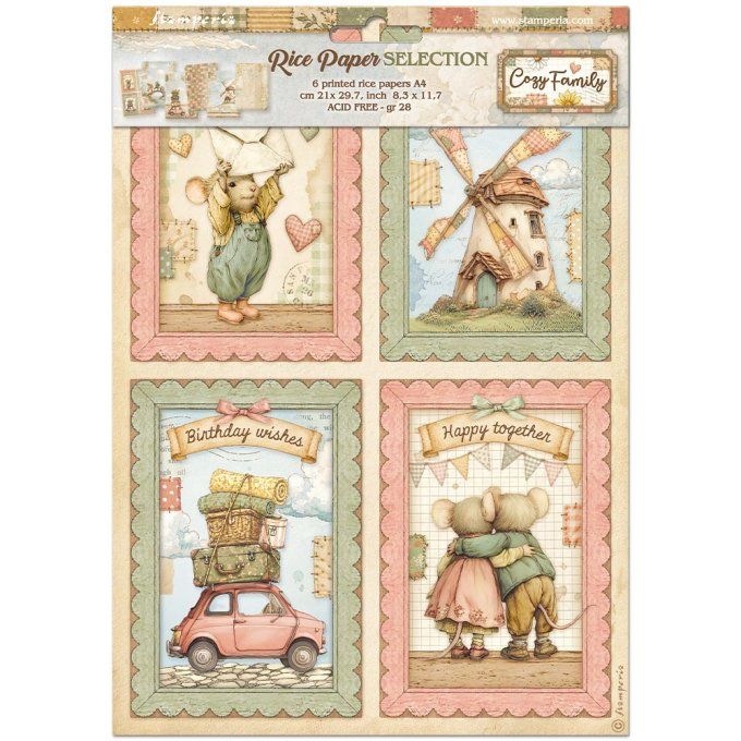 6 Feuilles de riz, Stampéria, Format A4 - Cozy family