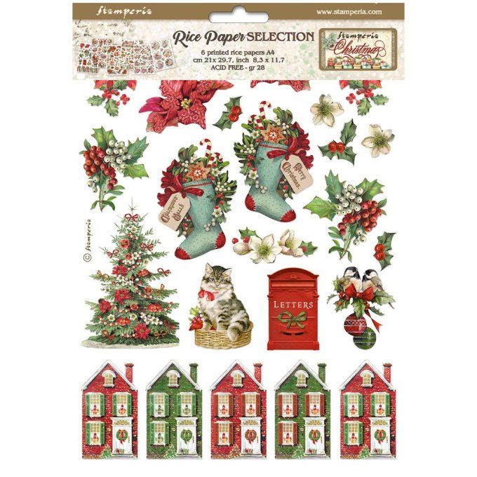 6 Feuilles de riz, Stampéria, Format A4 - Classic christmas