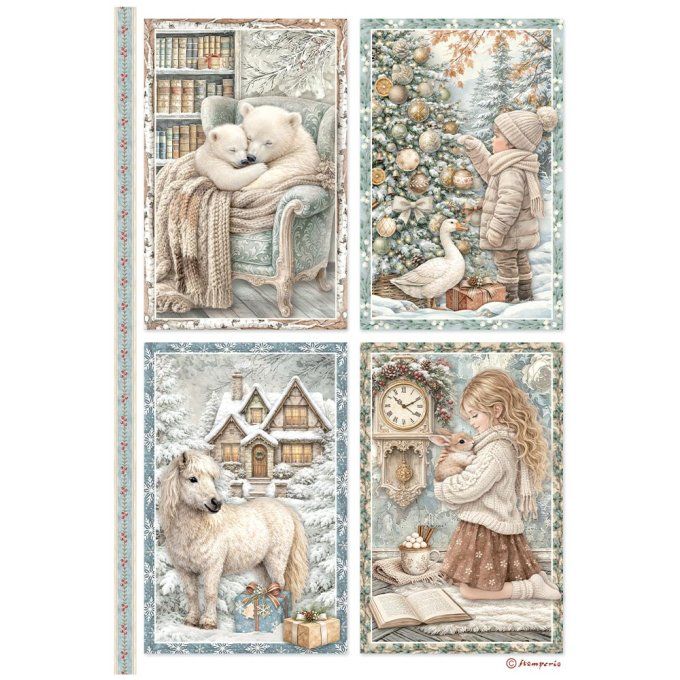 6 Feuilles de riz, Stampéria, Format A4 - White christmas