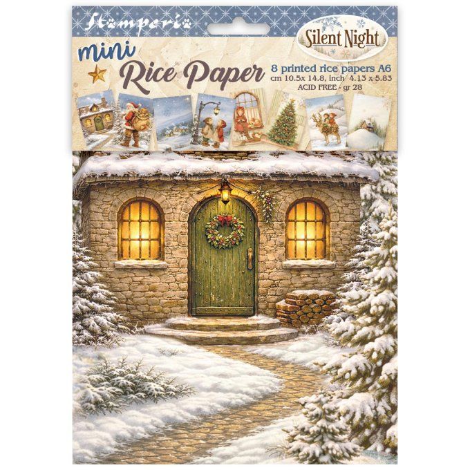 8 Feuilles de riz, Stampéria, Format A6 (10.5x14.8cm) - Silent night