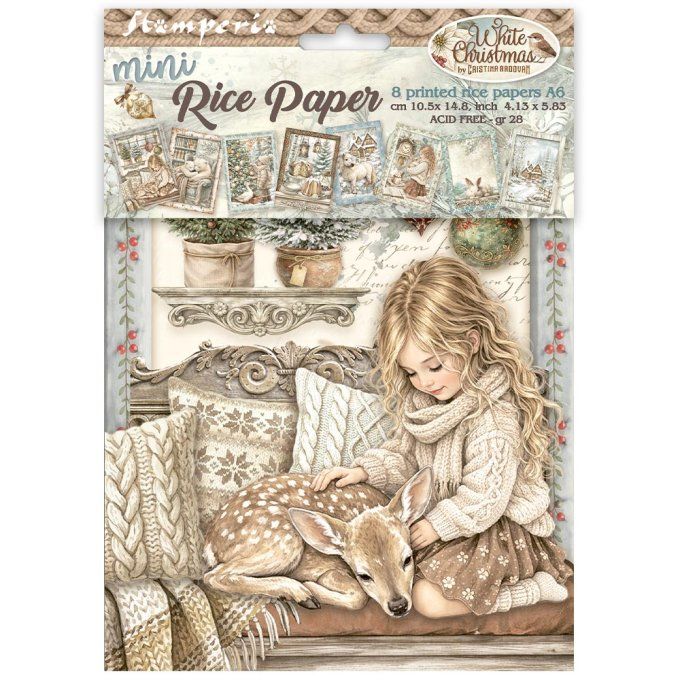 8 Feuilles de riz, Stampéria, Format A6 (10.5x14.8cm) - White christmas