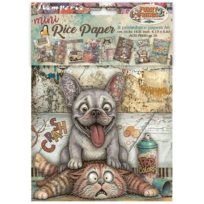 8 Feuilles de riz, Stampéria, Format A6 (10.5x14.8cm) - Furry friends 2