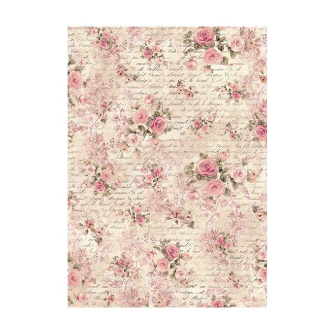 8 Feuilles de riz, Stampéria, Format A6 (10.5x14.8cm) - Shabby rose