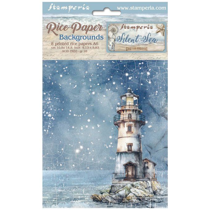 8 Feuilles de riz, Stampéria, Format A6 (10.5x14.8cm) - Silent sea