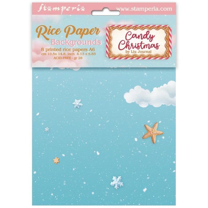 8 Feuilles de riz, Stampéria, Format A6 (10.5x14.8cm) - Candy christmas