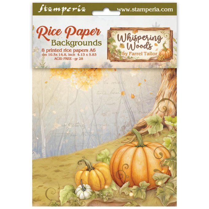 8 Feuilles de riz, Stampéria, Format A6 (10.5x14.8cm) - Whispering woods