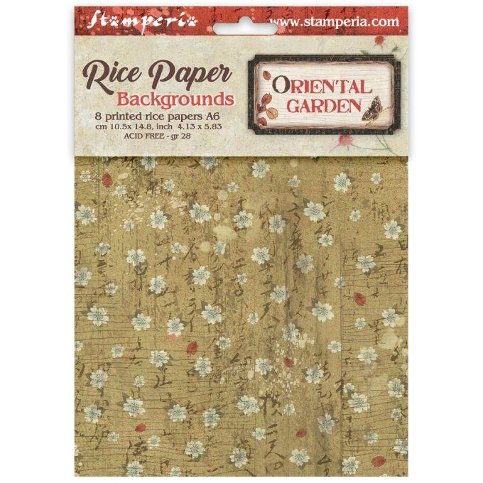 8 Feuilles de riz, Stampéria, Format A6 (10.5x14.8cm) - Oriental Garden