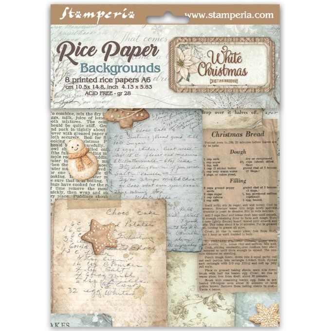 8 Feuilles de riz, Stampéria, Format A6 (10.5x14.8cm) - White christmas