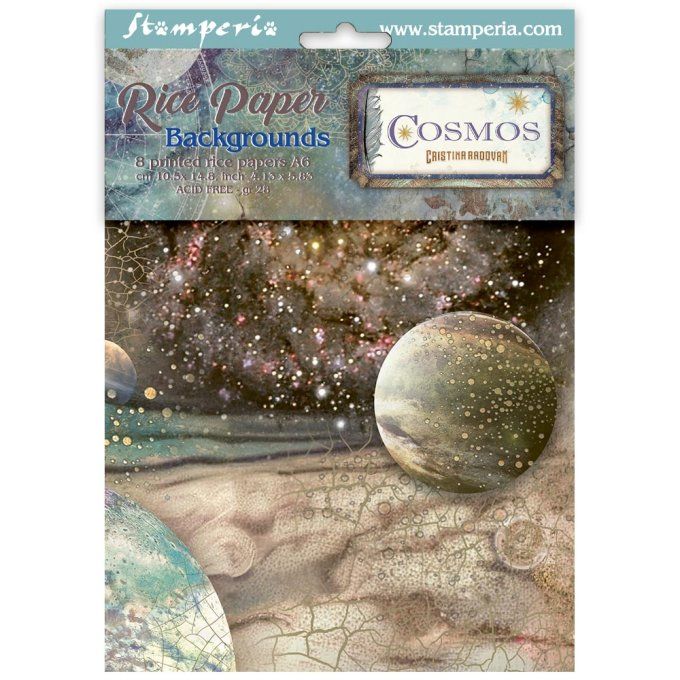 8 Feuilles de riz, Stampéria, Format A6 (10.5x14.8cm) - Cosmos