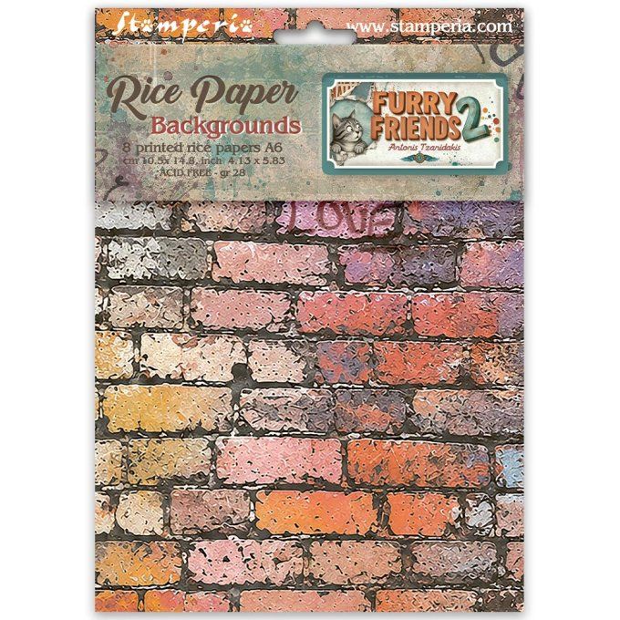 8 Feuilles de riz, Stampéria, Format A6 (10.5x14.8cm) - Furry friends 2 - backgrounds