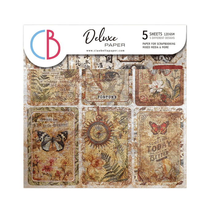 Deluxe paper Ciao Bella, Cabinet of curiosities,  15x15cm - 5 feuilles - 92gsm