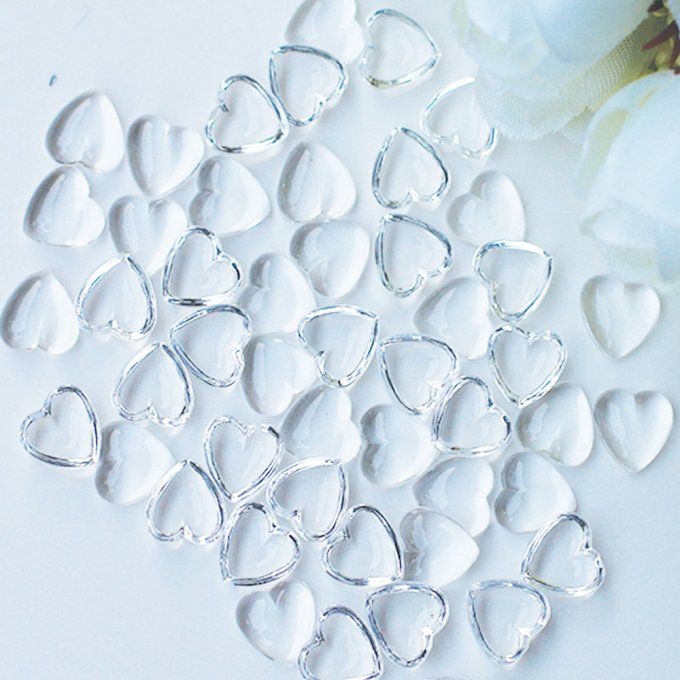 Dress my craft - dômes en forme de cœur en plastique transparents - dim. 8mm environ