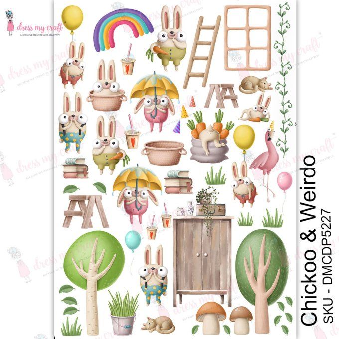 Dress my Craft, papier de transfert, format A4 - chickoo & weirdo - 1 feuille