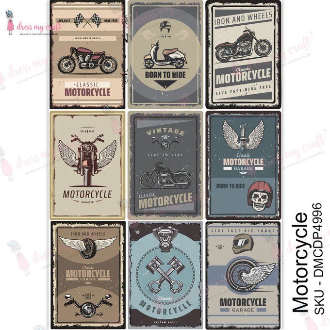 Dress my Craft, papier de transfert, format A4 - Motorcycle - 1 feuille 