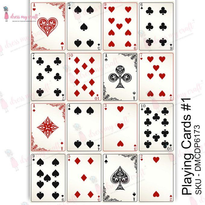 Dress my Craft, papier de transfert, format A4 - Playing cards - 1 feuille 