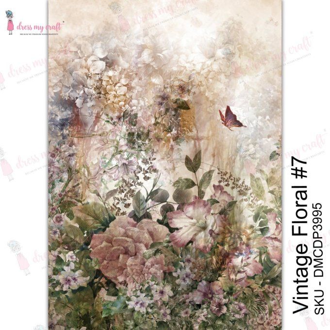 Dress my Craft, papier de transfert, format A4 - vintage floral - 1 feuille