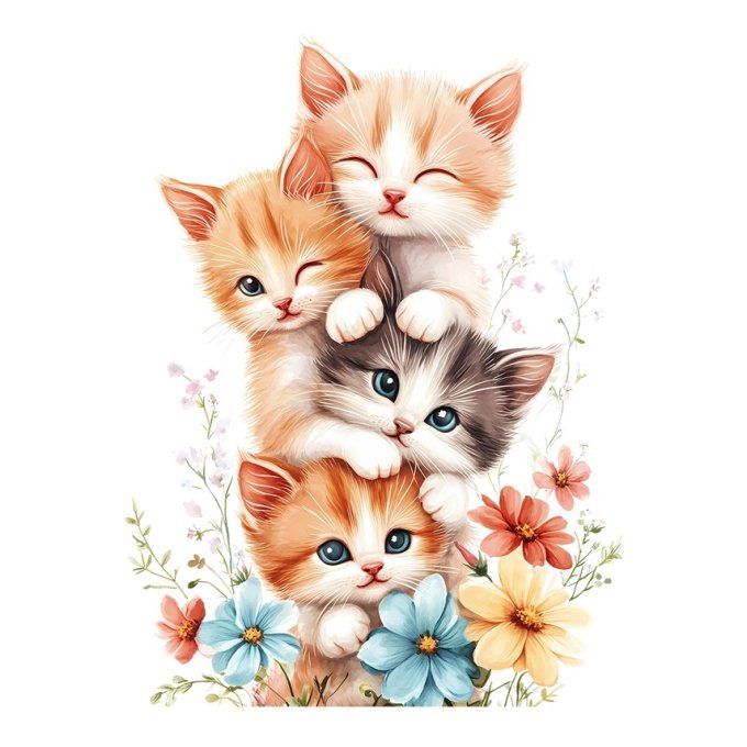 Feuille de transfert pour textile - Chatons - Dimensions approximatives : 32x24cm