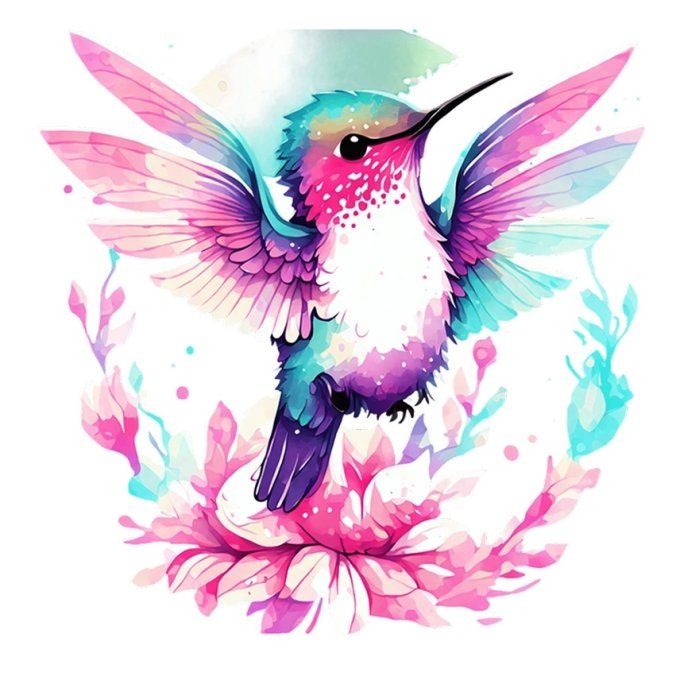 Feuille de transfert pour textile - Colibri - Dimensions approximatives : 24x24cm