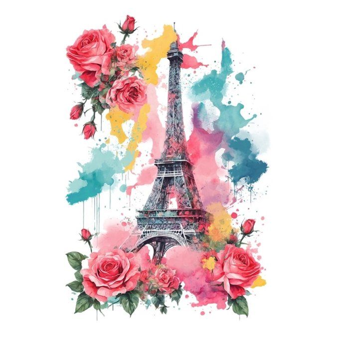 Feuille de transfert pour textile - Tour Eiffel - Dimensions approximatives : 32x24cm