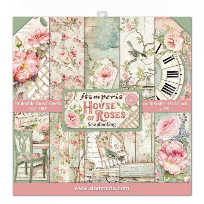 Papier scrapbooking, 30x30cm, House of roses  - Stamperia