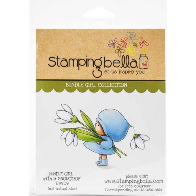 Tampon caoutchouc Stamping Bella, Bundle girl with a snowdrop - dimensions : 7.3x4.5cm environ 