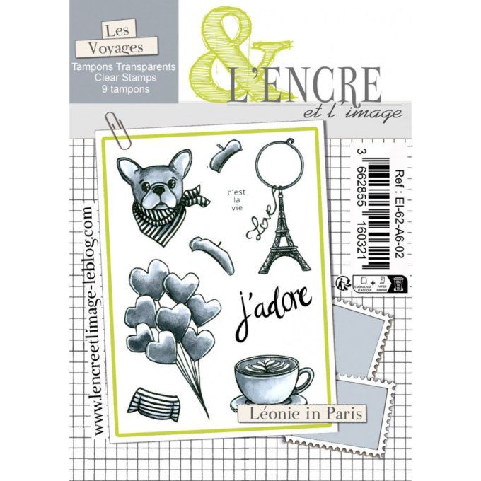 Planche de tampons, Leonie in Paris, l'encre & l'image - dim. de la planche : 10.5x14.5cm