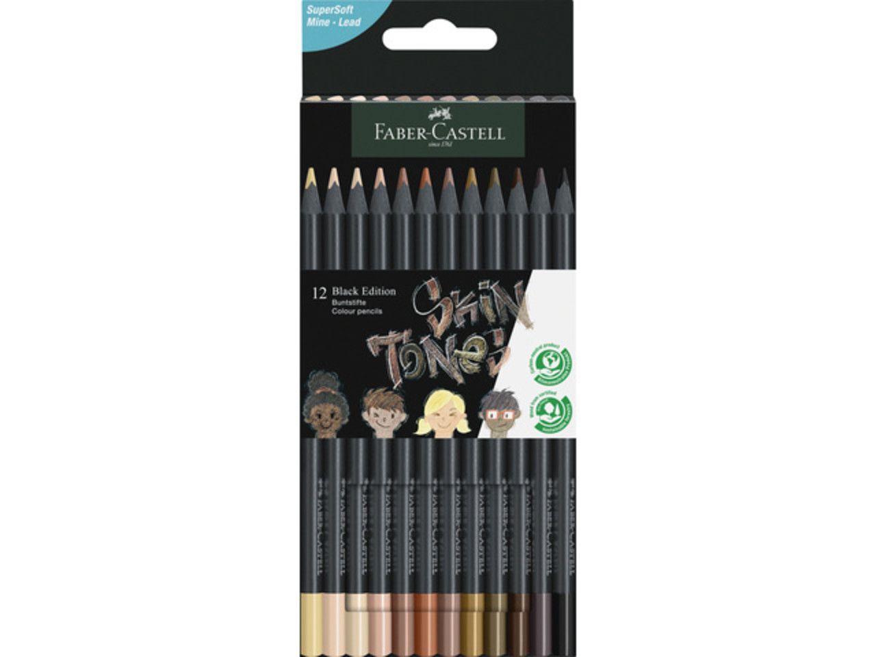 12 Crayons de couleur Black Edition, Faber Castell - couleurs