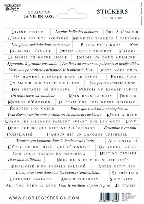 Florilèges Design, Collection la vie en rose, planche de stickers, dim. 14.5x16.5cm environ