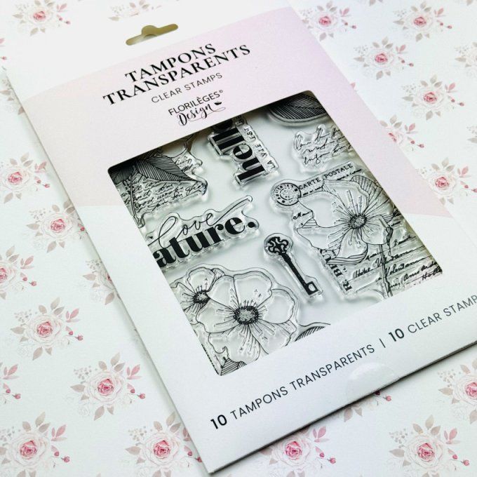 Florilèges Design - Planche de 10 tampons, Love nature, collection la vie en rose