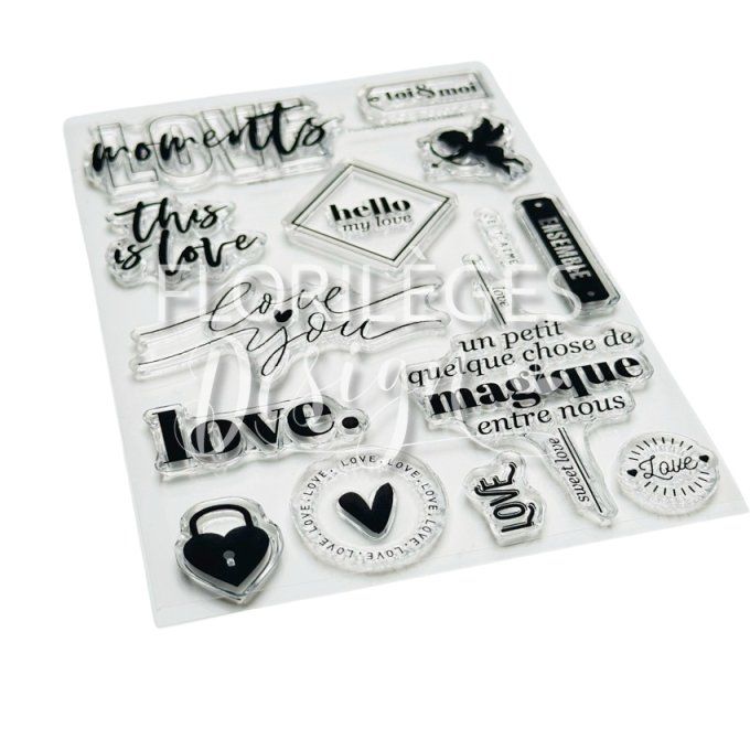 Florilèges Design - Planche de 14 tampons, This is love, collection la vie en rose