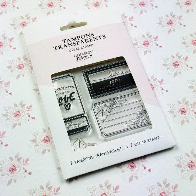 Florilèges Design - Planche de 7 tampons, Love premium, collection la vie en rose 