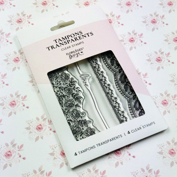 Florilèges Design - Planche de 4 tampons, Jolies dentelles, collection la vie en rose