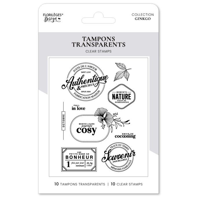 Florilèges Design, planche de tampons, Gingko, Petite dose de bonheur
