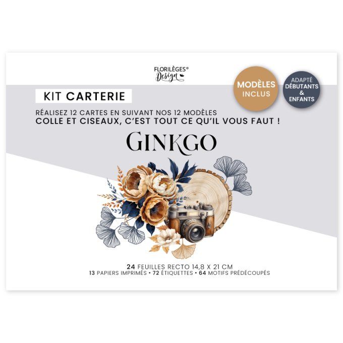 Florilèges Design, Kit créatif, 12 cartes, Gingko