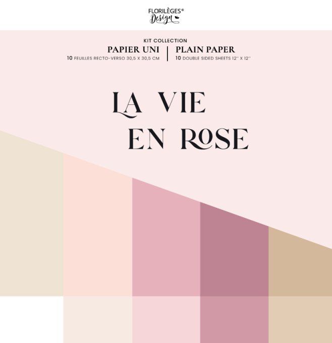 Florilèges Design, Collection La vie en rose, 30x30cm - 10 feuilles motif recto verso - Papier uni