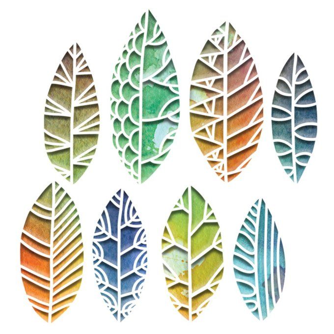 8 Dies - Sizzix - Feuilles découpées - dimensions : 2.86x6.35cm et 1.91x4.76cm