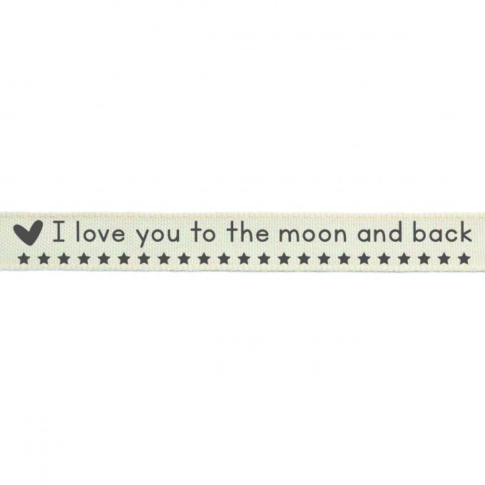 2 mètres de ruban - I Love you to the moon and back - beige et gris