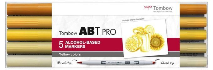 5 Feutres à alcool, Tombow ABT Pro, couleur : Jaune