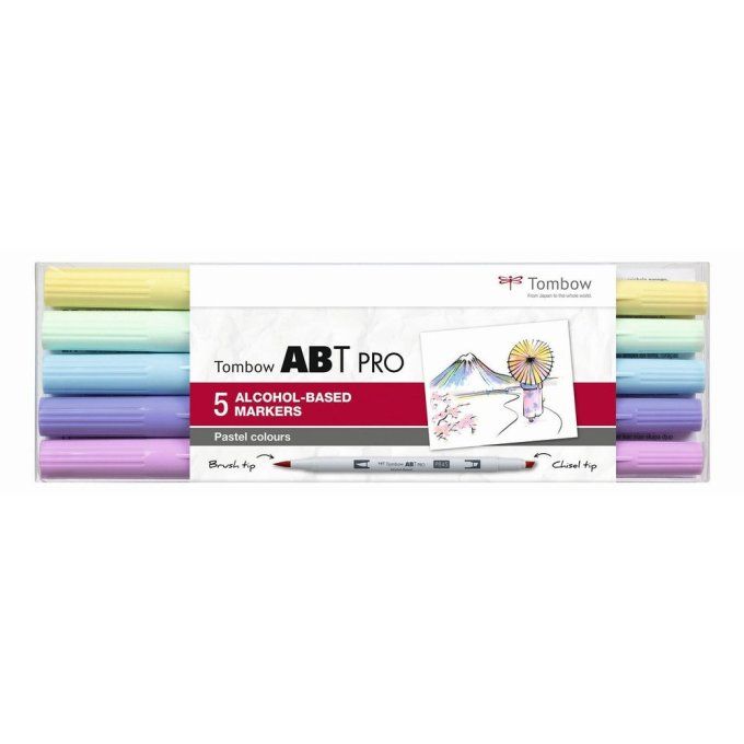 5 Feutres à alcool, Tombow ABT Pro, couleur : Pastel
