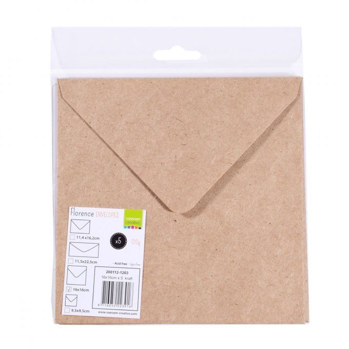 Lot de 5 enveloppes, kraft - dimension : 16x16cm - 120g