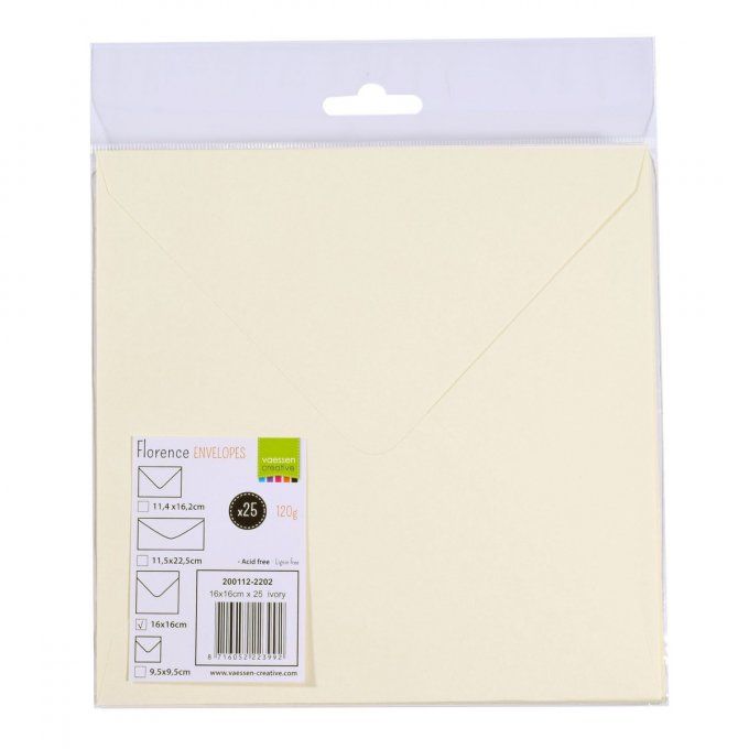 Lot de 25 enveloppes, ivoire - dimension : 16x16cm - 120g