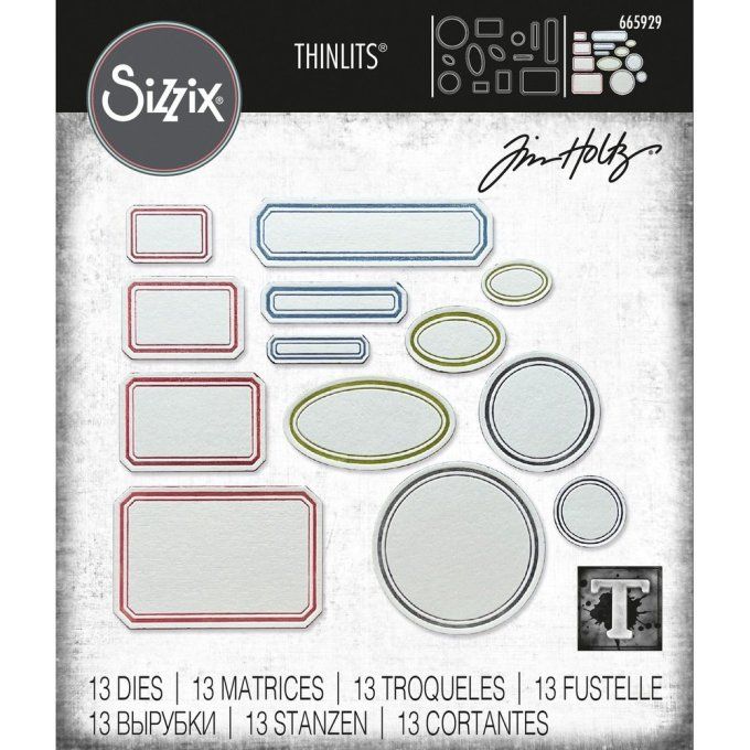 13 Dies/matrices de découpe, Sizzix - Thinlits die set Vintage labels